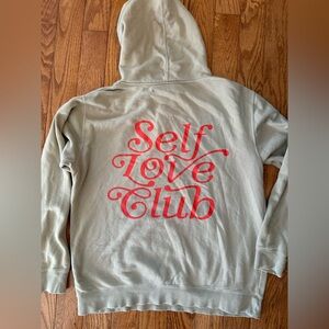 Lonely Ghost Self Love Club Graphic Hoodie Sweater Unisex Tan Size Large